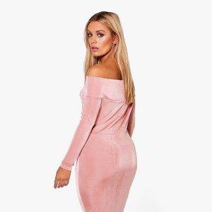 Off the shoulder long sleeve midi dress